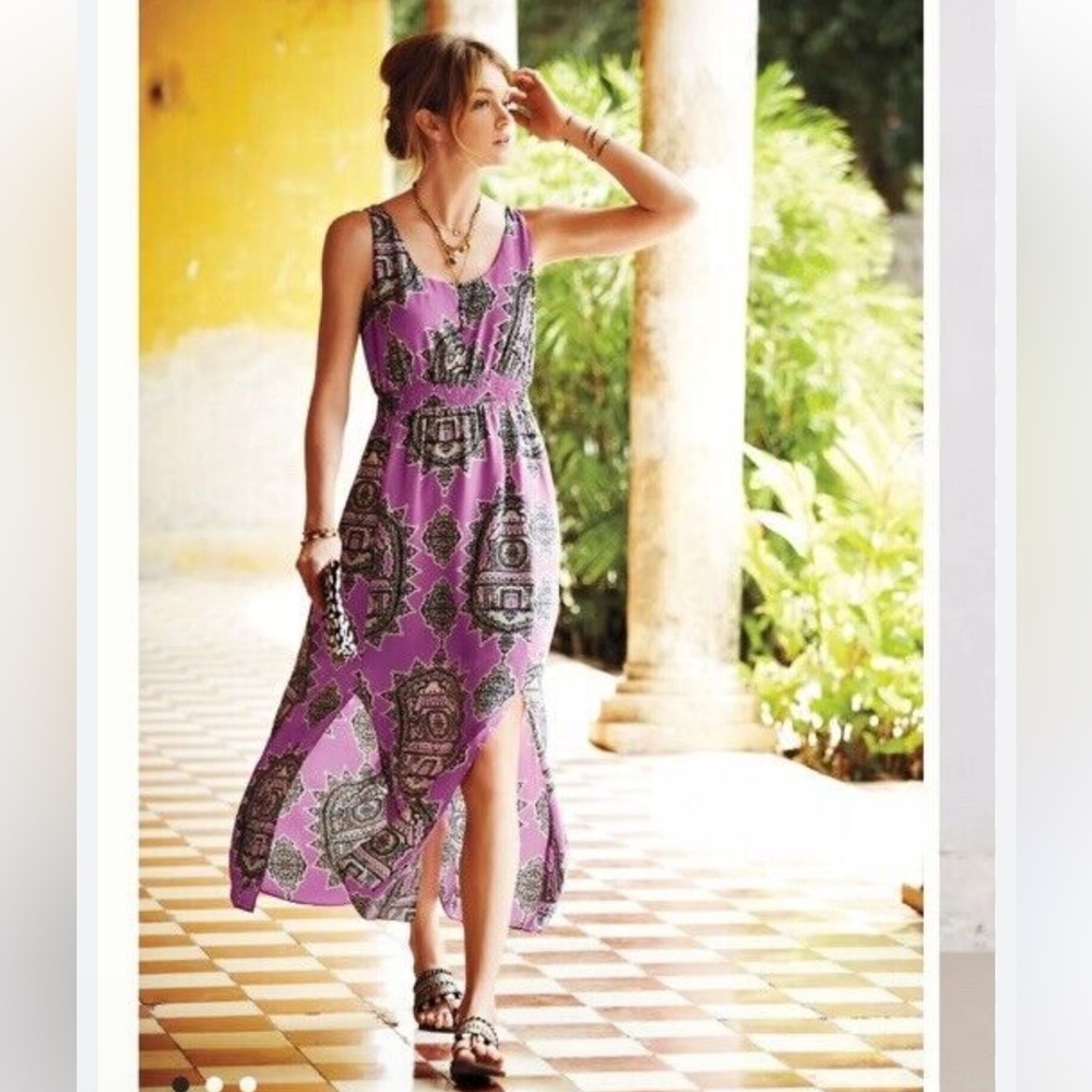 M22 Anthropologie Maeve Annas 100% Silk Maxi Purple Dress